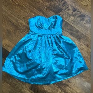 Satin Strapless Mini Dress- Turquoise- Small (fits like XS).